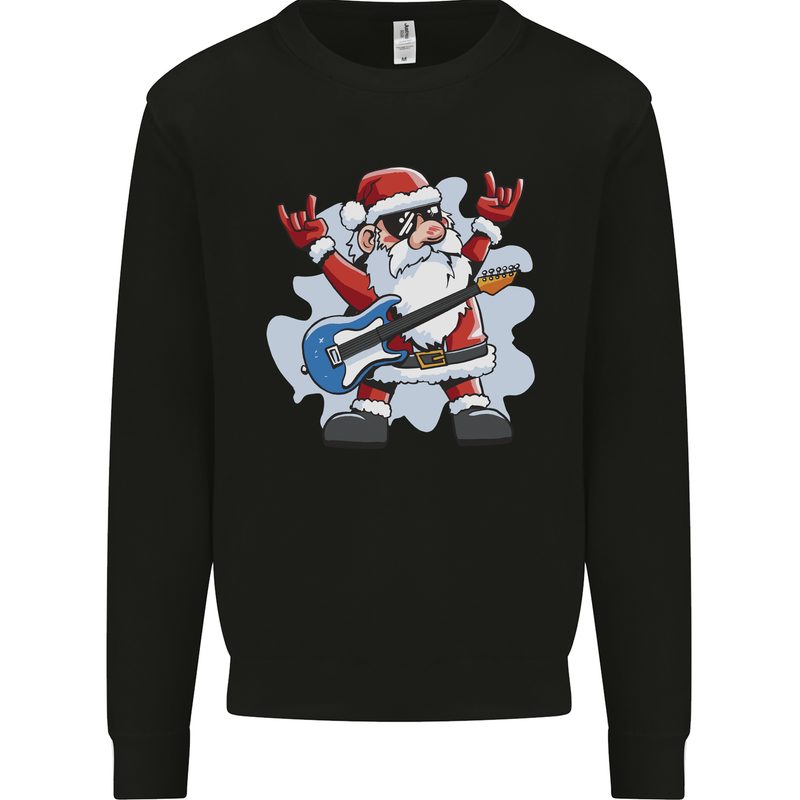 Rock n Roll Santa Electric Guitar Christmas Xmas Kids Sweatshirt Jumper Black