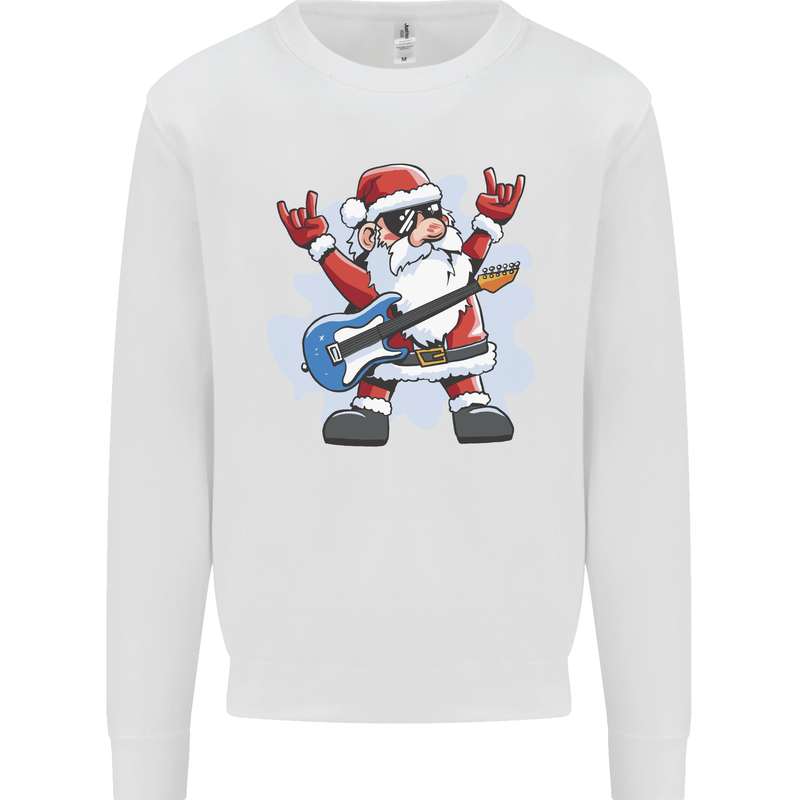 Rock n Roll Santa Electric Guitar Christmas Xmas Kids Sweatshirt Jumper White