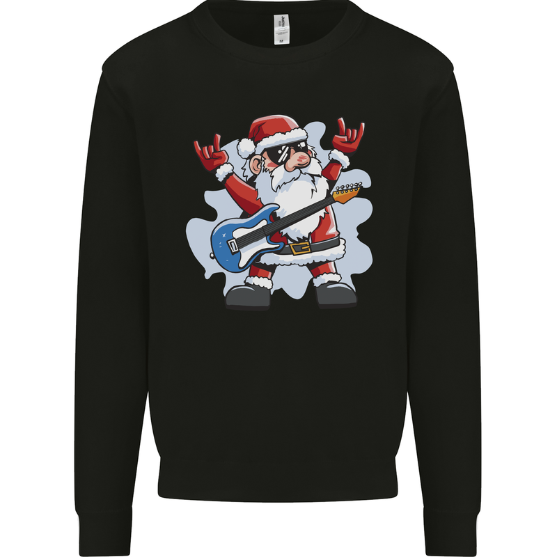 Rock n Roll Santa Electric Guitar Christmas Xmas Mens Sweatshirt Jumper Black