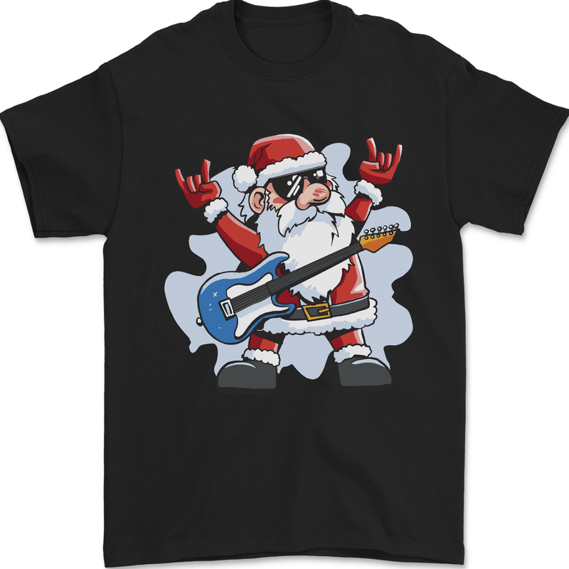 Rock n Roll Santa Electric Guitar Christmas Xmas Mens T-Shirt 100% Cotton Black