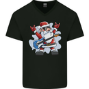Rock n Roll Santa Electric Guitar Christmas Xmas Mens V-Neck Cotton T-Shirt Black