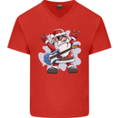Rock n Roll Santa Electric Guitar Christmas Xmas Mens V-Neck Cotton T-Shirt Red