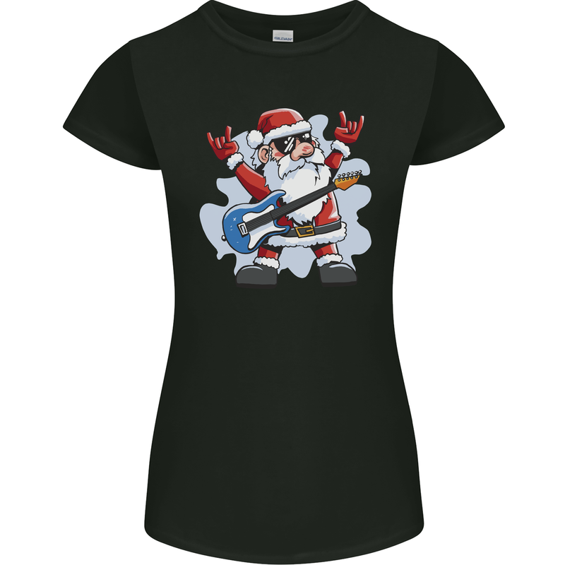 Rock n Roll Santa Electric Guitar Christmas Xmas Womens Petite Cut T-Shirt Black