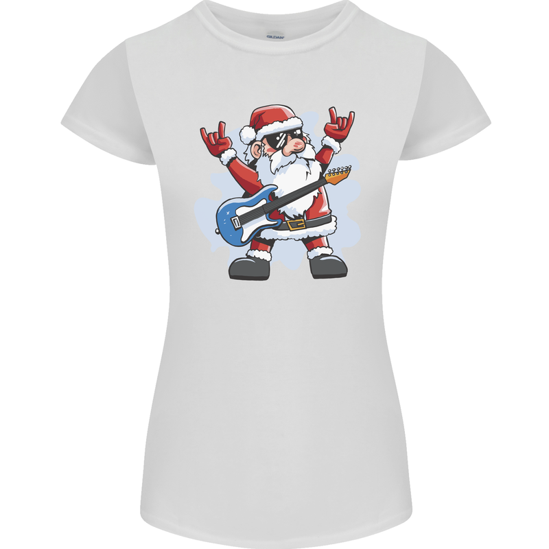 Rock n Roll Santa Electric Guitar Christmas Xmas Womens Petite Cut T-Shirt White