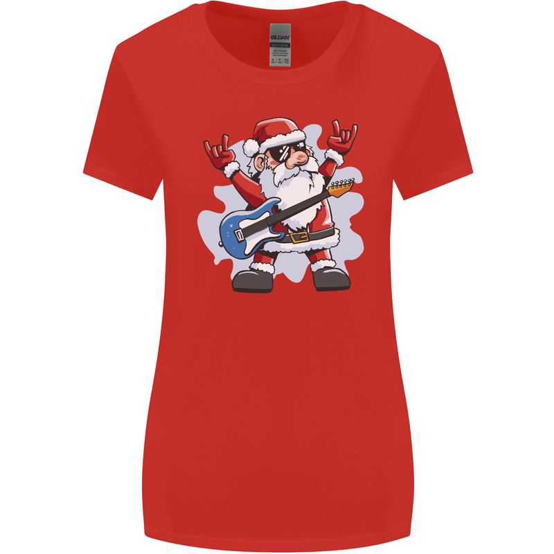 Rock n Roll Santa Electric Guitar Christmas Xmas Womens Wider Cut T-Shirt Red