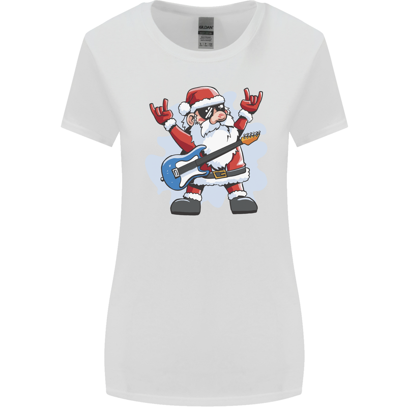 Rock n Roll Santa Electric Guitar Christmas Xmas Womens Wider Cut T-Shirt White