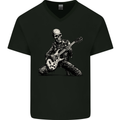 Rock n Roll Skeleton Skull Guitar Player Music Mens V-Neck Cotton T-Shirt Black