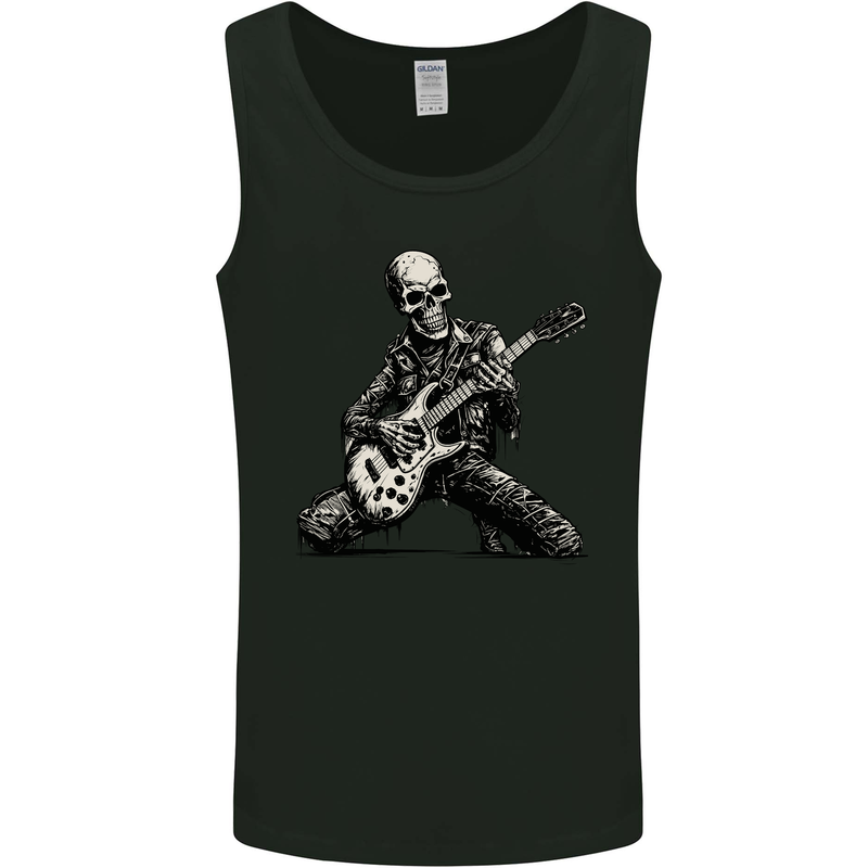 Rock n Roll Skeleton Skull Guitar Player Music Mens Vest Tank Top Black