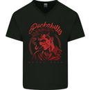 Rockabilly Never Dies Rock n Roll Music Mens V-Neck Cotton T-Shirt Black