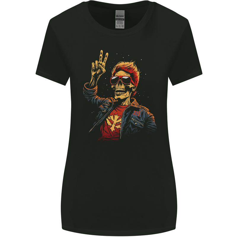 Rockabilly Peace Skull Zombie Womens Wider Cut T-Shirt Black