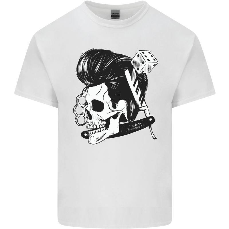 Rockabilly Skull Mens Cotton T-Shirt Tee Top White