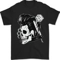 Rockabilly Skull Mens T-Shirt 100% Cotton Black