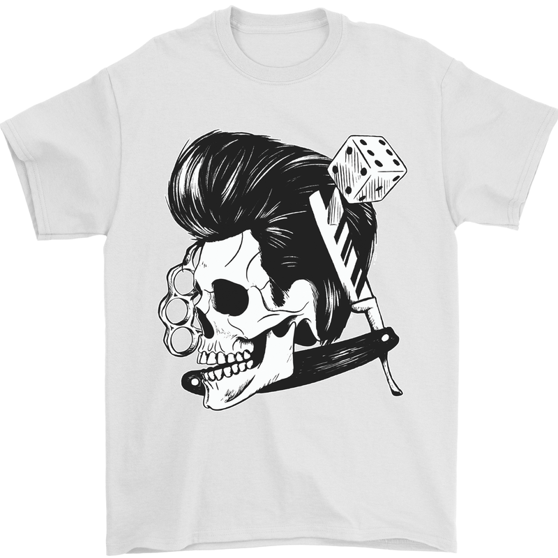 Rockabilly Skull Mens T-Shirt 100% Cotton White