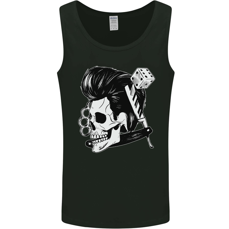 Rockabilly Skull Mens Vest Tank Top Black