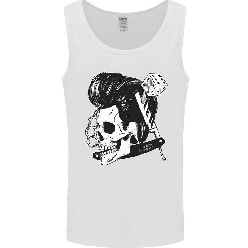 Rockabilly Skull Mens Vest Tank Top White