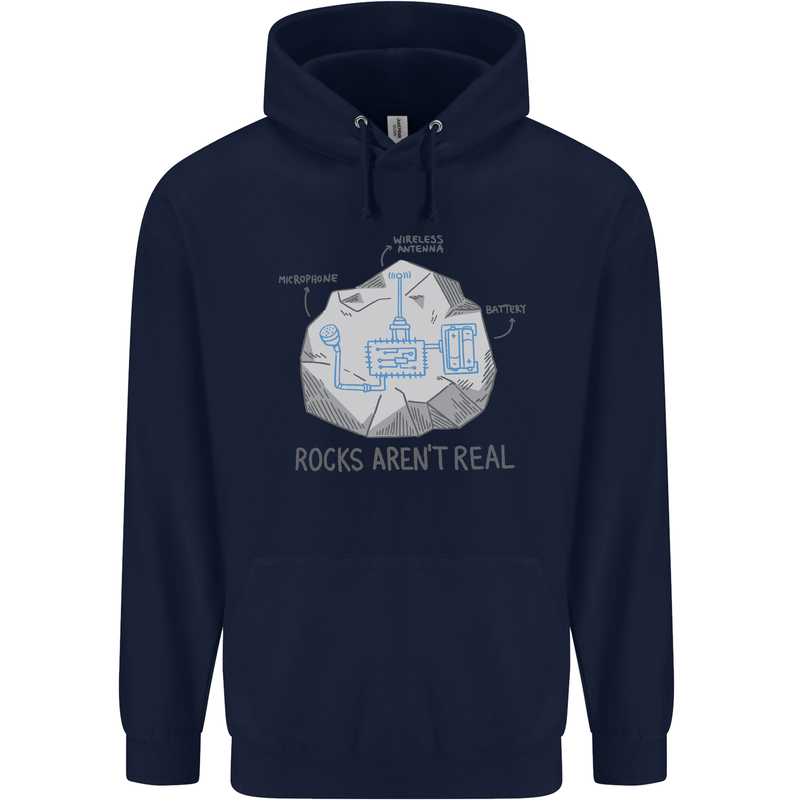 Rocks Aren't Real Funny Conspiracy Theory Mens 80% Cotton Hoodie Navy Blue