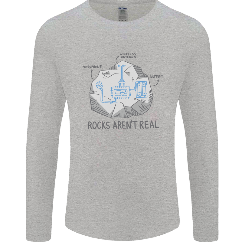 Rocks Aren't Real Funny Conspiracy Theory Mens Long Sleeve T-Shirt Sports Grey
