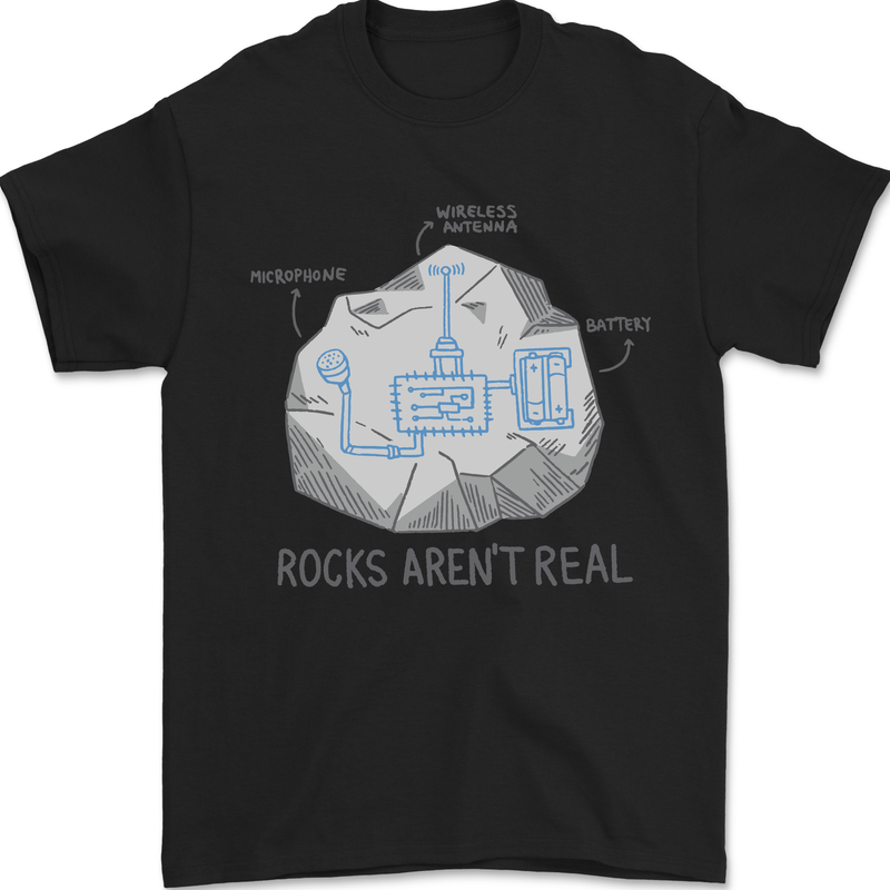 Rocks Aren't Real Funny Conspiracy Theory Mens T-Shirt 100% Cotton Black