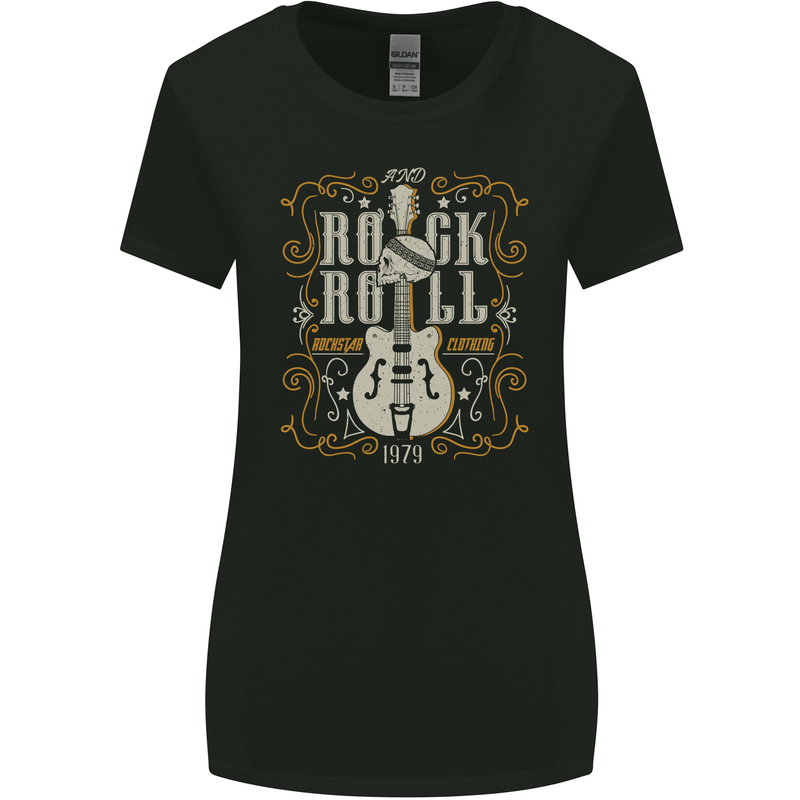Rockstar Rock n Roll Guitar Skull Music Womens Wider Cut T-Shirt Black