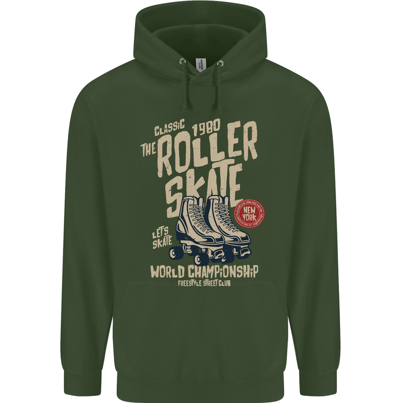 Roller Skate Retro Skating Boots Childrens Kids Hoodie Forest Green