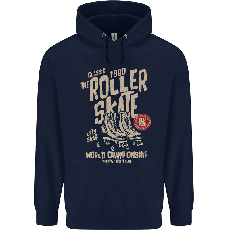 Roller Skate Retro Skating Boots Childrens Kids Hoodie Navy Blue