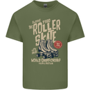 Roller Skate Retro Skating Boots Mens Cotton T-Shirt Tee Top Military Green