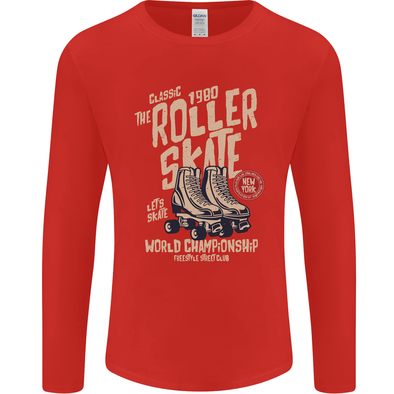 Roller Skate Retro Skating Boots Mens Long Sleeve T-Shirt Red