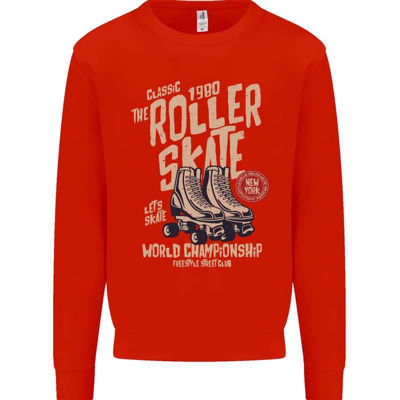 Roller Skate Retro Skating Boots Mens Sweatshirt Jumper Bright Red