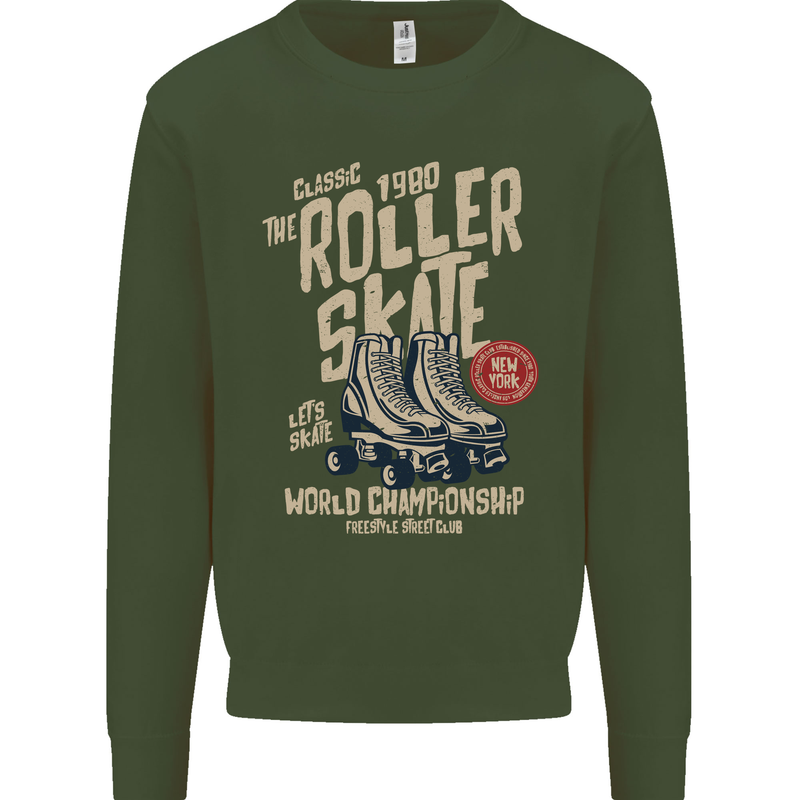 Roller Skate Retro Skating Boots Mens Sweatshirt Jumper Forest Green