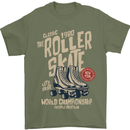 Roller Skate Retro Skating Boots Mens T-Shirt 100% Cotton Military Green
