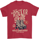 Roller Skate Retro Skating Boots Mens T-Shirt 100% Cotton Red