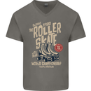 Roller Skate Retro Skating Boots Mens V-Neck Cotton T-Shirt Charcoal