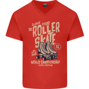 Roller Skate Retro Skating Boots Mens V-Neck Cotton T-Shirt Red