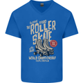 Roller Skate Retro Skating Boots Mens V-Neck Cotton T-Shirt Royal Blue