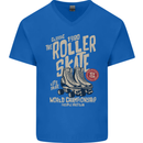 Roller Skate Retro Skating Boots Mens V-Neck Cotton T-Shirt Royal Blue