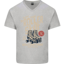 Roller Skate Retro Skating Boots Mens V-Neck Cotton T-Shirt Sports Grey