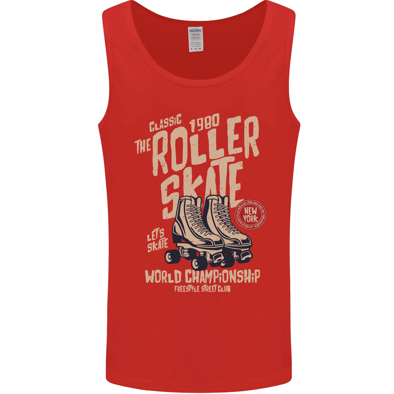 Roller Skate Retro Skating Boots Mens Vest Tank Top Red