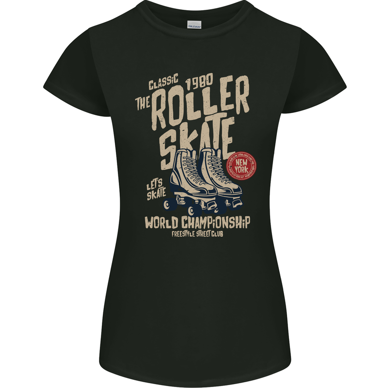 Roller Skate Retro Skating Boots Womens Petite Cut T-Shirt Black