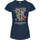 Roller Skate Retro Skating Boots Womens Petite Cut T-Shirt Navy Blue