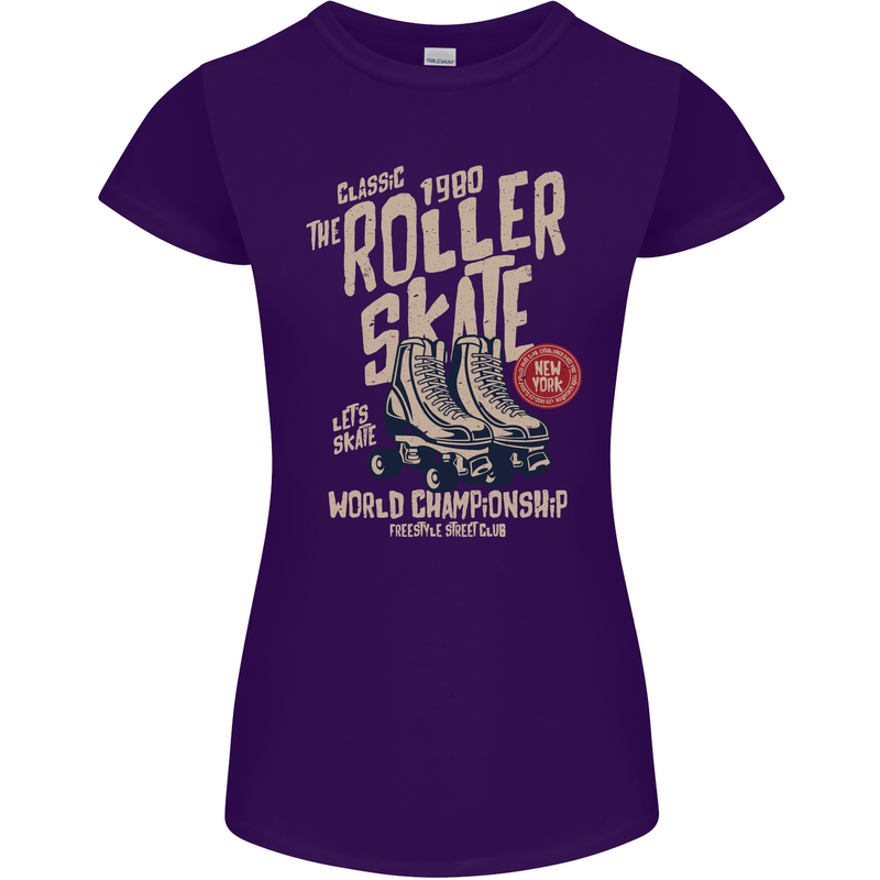 Roller Skate Retro Skating Boots Womens Petite Cut T-Shirt Purple