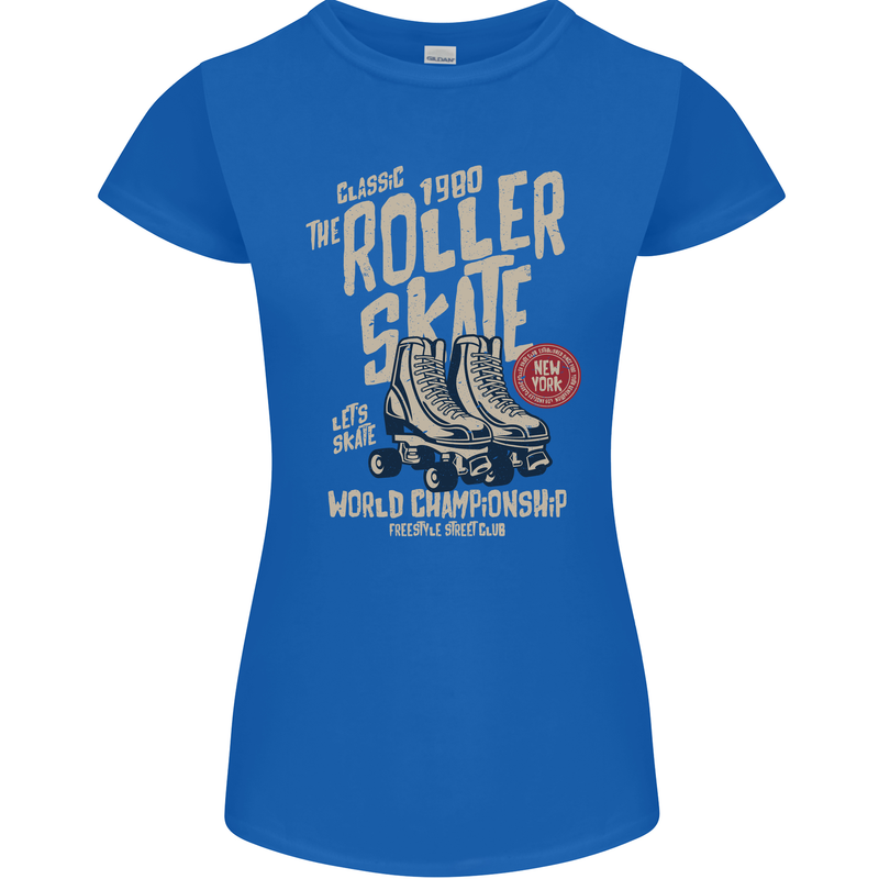Roller Skate Retro Skating Boots Womens Petite Cut T-Shirt Royal Blue