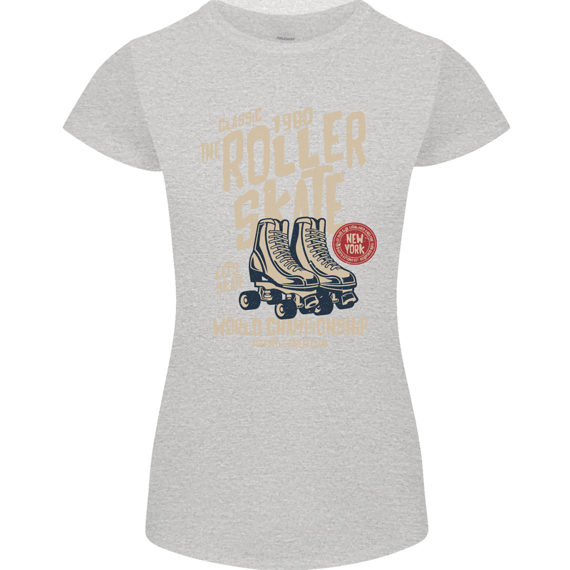 Roller Skate Retro Skating Boots Womens Petite Cut T-Shirt Sports Grey