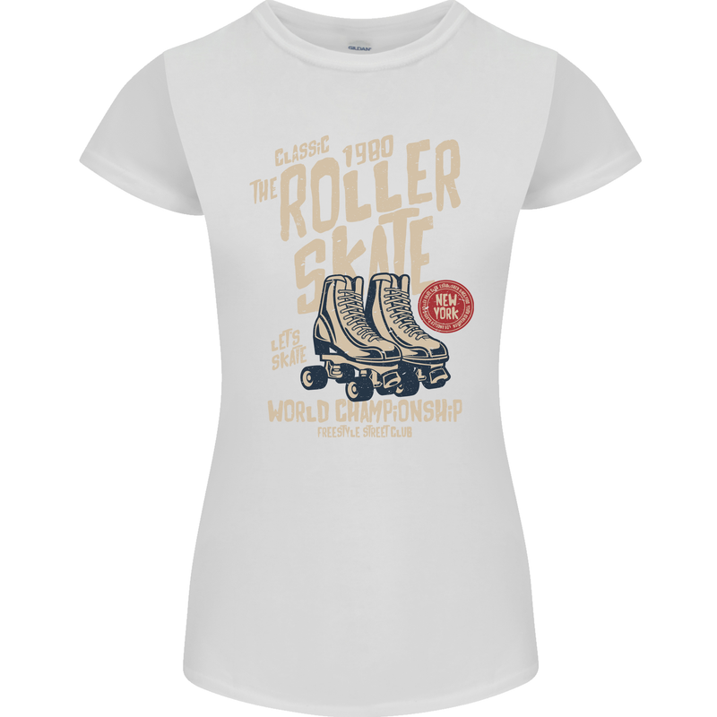 Roller Skate Retro Skating Boots Womens Petite Cut T-Shirt White