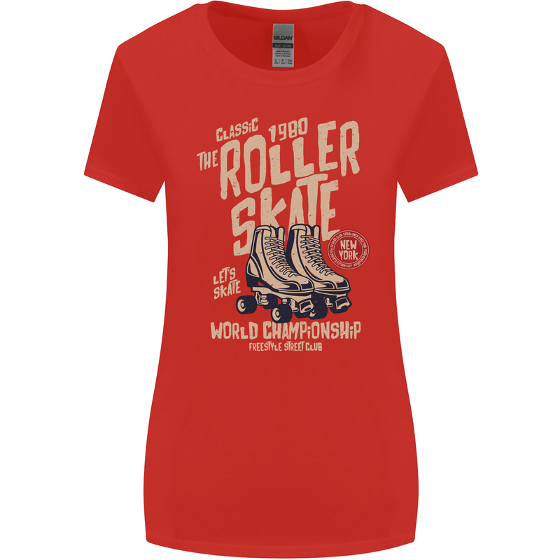 Roller Skate Retro Skating Boots Womens Wider Cut T-Shirt Red