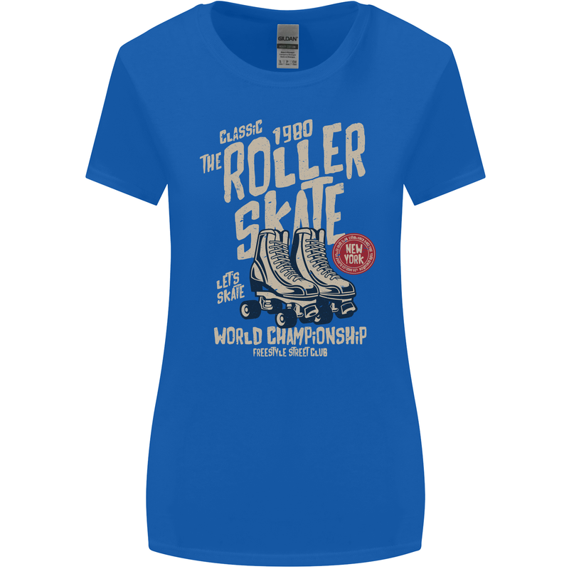 Roller Skate Retro Skating Boots Womens Wider Cut T-Shirt Royal Blue