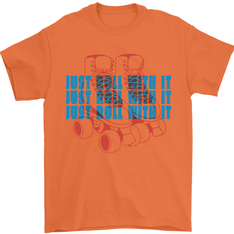 Roller Skating Just Roll With It Boots Mens T-Shirt 100% Cotton Orange