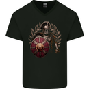 Roman Warrior Skull MMA Gym Training Mens V-Neck Cotton T-Shirt Black