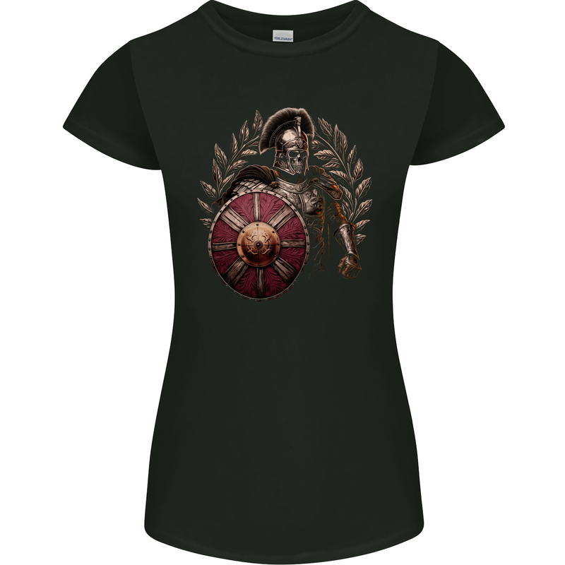 Roman Warrior Skull MMA Gym Training Womens Petite Cut T-Shirt Black