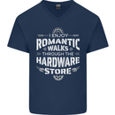 Romantic Walks Hardware Store DIY Tradesman Mens V-Neck Cotton T-Shirt Navy Blue