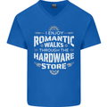 Romantic Walks Hardware Store DIY Tradesman Mens V-Neck Cotton T-Shirt Royal Blue